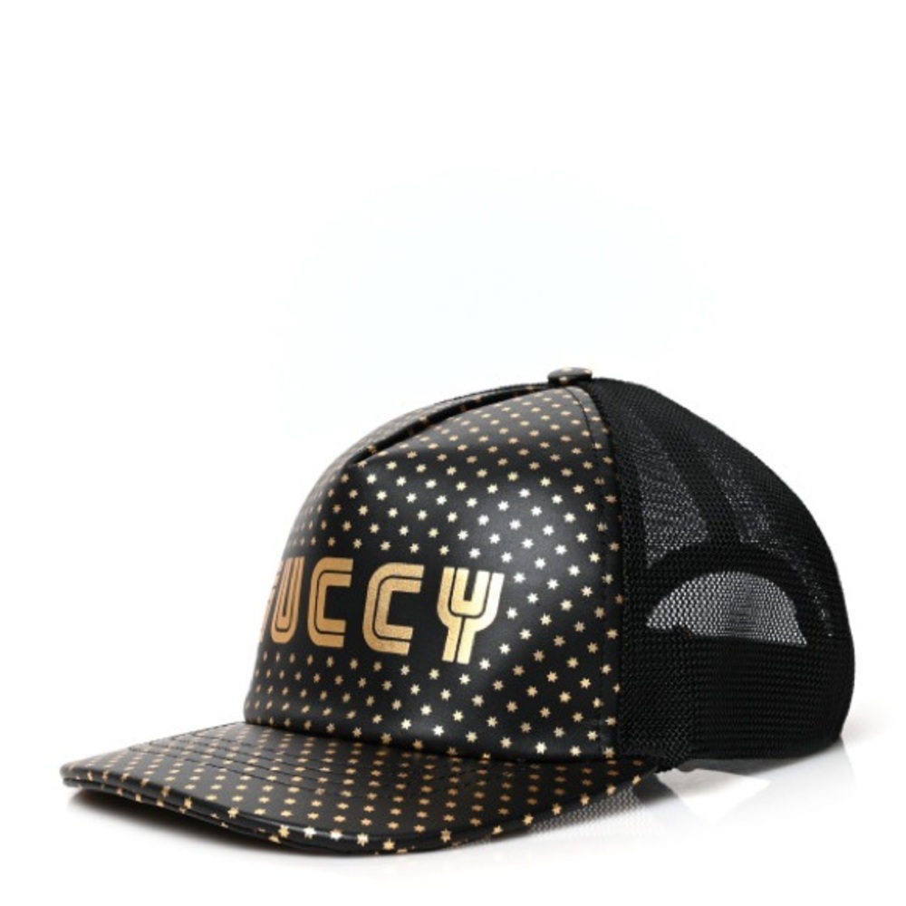GUCCI X SEGA unisex Calfskin leather “GUCCY” Stars Baseball Hat Cap Black Gold - Picture 2 of 11